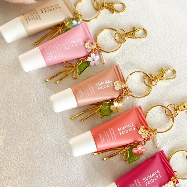 Summer Fridays OR Tower28 OR Ole Henriksen Mini Lip Balm Keychain with Charms, Gifts for Women Teen Girls, Stocking Stuffer, Bridesmaid
