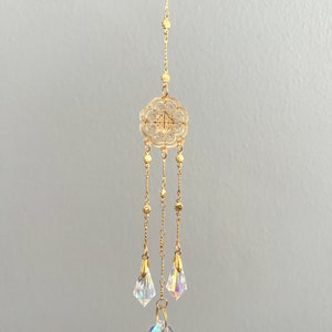 Hmong Inspired Car Charm, Gold Chain Crystal Suncatcher