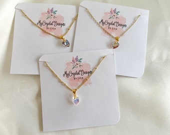 CHOOSE YOUR Dainty Swarovski Crystal Heart Necklace, Dainty Crystal Necklace, Gold Plated Chains ONLY, Multiple Colors