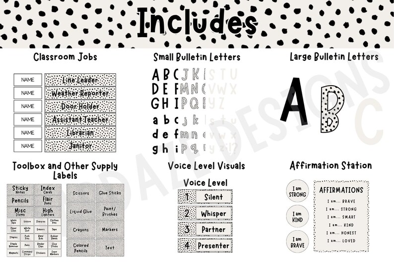 Black and White Classroom Decor Bundle | Editable Canva Template - Etsy