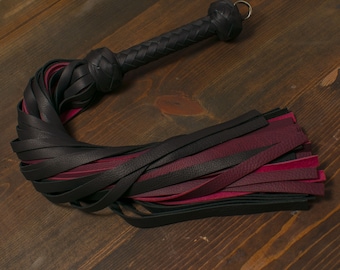 Magenta and Black Handmade Leather Floggers