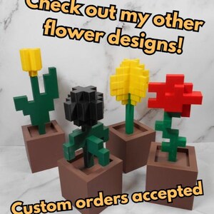 3D Printed Pixelated Tulip | Minecraft Style Gamer Decor image 6