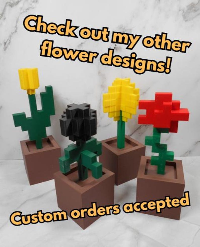 3D Printed Pixelated Tulip | Minecraft Style Gamer Decor image 6
