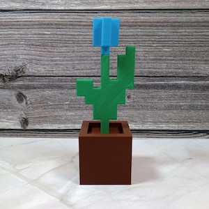 3D Printed Pixelated Tulip | Minecraft Style Gamer Decor image 3