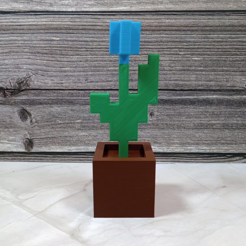 3D Printed Pixelated Tulip | Minecraft Style Gamer Decor image 3