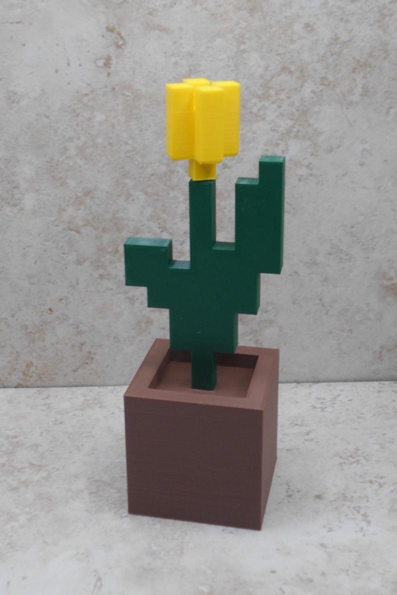 3D Printed Pixelated Tulip | Minecraft Style Gamer Decor image 2