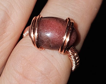 Rhodonite and copper ring (size 7)