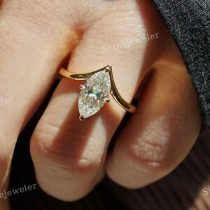2ct Marquise Cut Moissanite Curved Band Wedding Ring