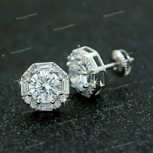 3.00 Ct Round Cut Lab Grown Diamond Halo Stud Earrings, F/VS1 14K White Gold Jewelry