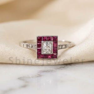0,50 CT ovale Moissanite Ruby Halo Ring Art Deco Verlovingsring Vierkante Halo Vintage Style 925 Zilveren Beloftering