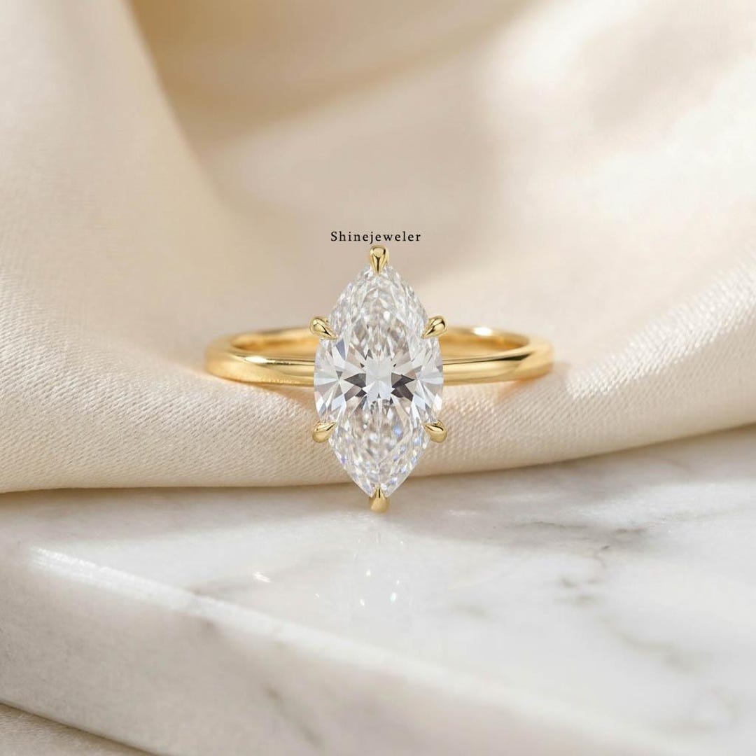 Marquise Cut Lab Grown Diamond Solitaire Engagement Ring | CVD/HPHT ...