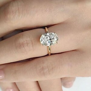 4 Ct Oval Cut CVD Diamond Solitaire Engagement Ring, 18K Yellow Gold Oval Engagement Ring for Her