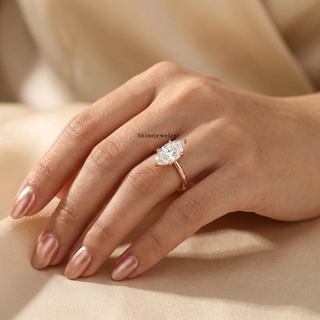 Marquise Cut Lab Grown Diamond Solitaire Engagement Ring | CVD/HPHT ...