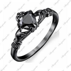 Sterling Silver Black Celtic Irish Claddagh Ring, Dainty Ring, Friendship Ring, Minimalist Celtic Ring, Black Engagement Ring, Love Ring