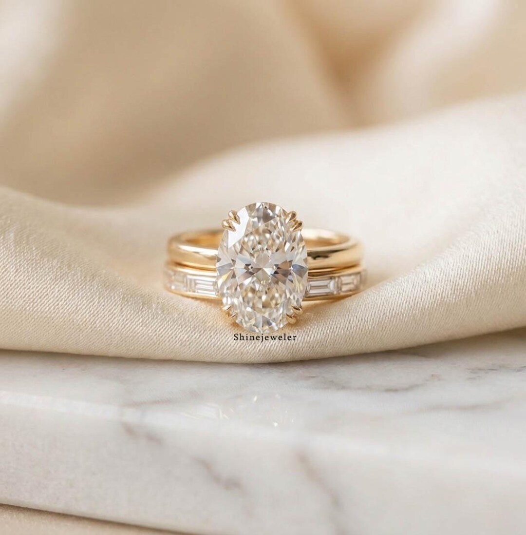 2CT Oval Moissanite Engagement Ring Set, Oval Solitaire Ring With ...