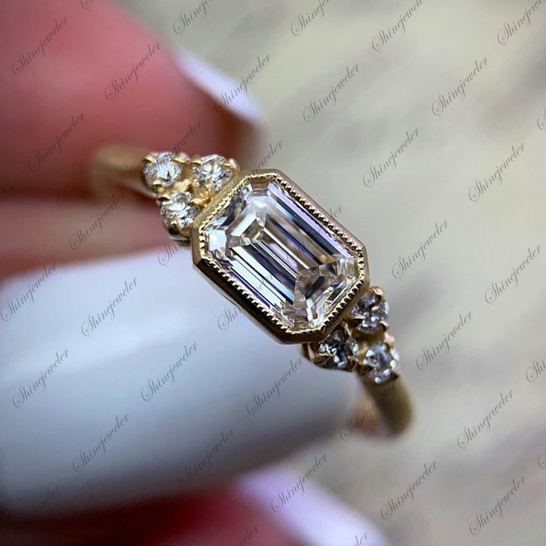 1 Ct Emerald Cut Simulated Diamond Ring Vintage Art Deco - Etsy