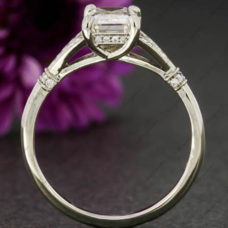 Art Deco Ring Emerald Cut Vintage Inspired Engagement Ring - Etsy