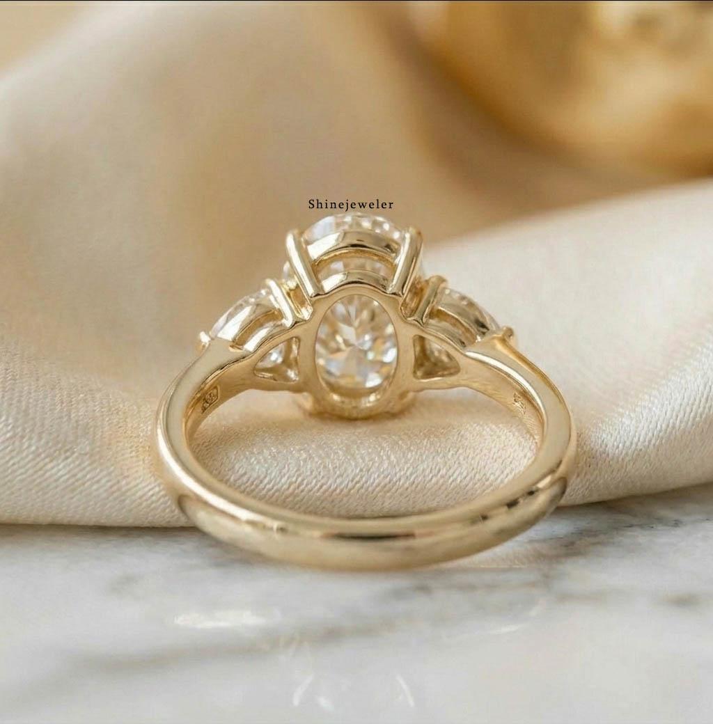 3.02CT Oval Cut Moissanite Engagement Ring, Three Stone Oval Ring ...