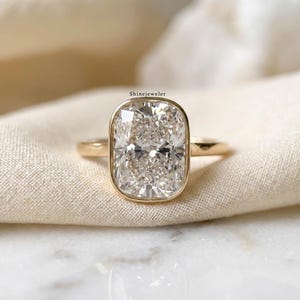Anillo de compromiso con engaste de bisel de moissanita talla cojín de 11,34 quilates, anillo solitario con talla cojín, anillo minimalista de moissanita, anillo con engaste de bisel