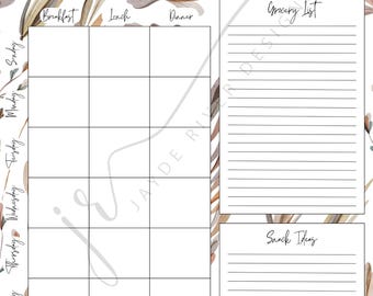 DIGITAL DOWNLOAD - Weekly Meal Planner - Minimalistic Floral Design ...
