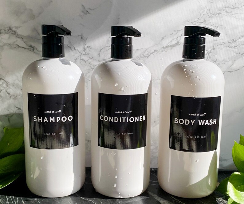 32oz Black and White Shampoo Conditioner Body Wash Bottles Etsy