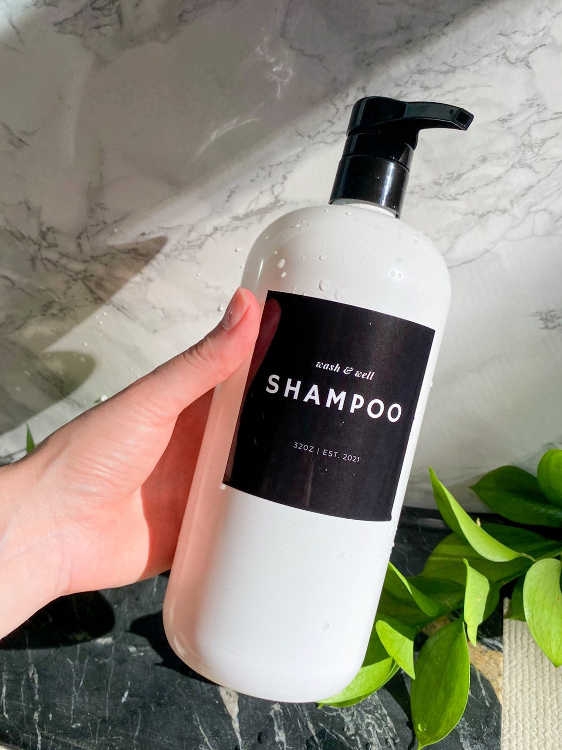 32oz Black and White Shampoo Conditioner Body Wash Bottles Etsy