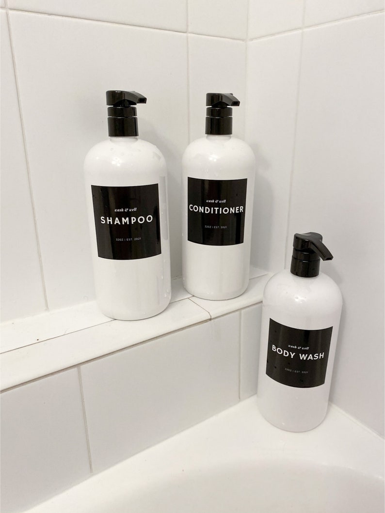 32oz Black and White Shampoo Conditioner Body Wash Bottles Etsy