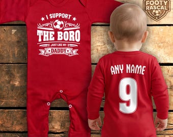 Middlesbrough The Boro Rompersuit – Personalised with Name & Number – Football Baby Gift