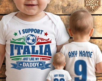Italy Italia Baby Grow – Personalised with Name & Number – Football Baby Gift