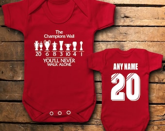 Personalised Liverpool Champions Wall Baby Grow – Custom Name & Number – You'll Never Walk Alone Design