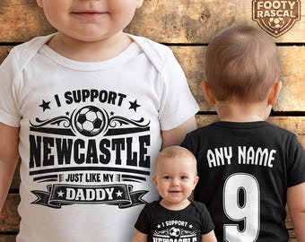 Newcastle Baby Grow – Personalised with Name & Number – Football Baby Gift