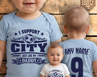 Man City Baby Grow – Personalised with Name & Number – Football Baby Gift