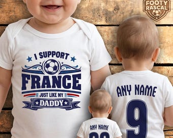 France Baby Grow – Personalised with Name & Number – Football Baby Gift