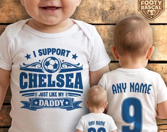Chelsea Baby Grow – Personalised with Name & Number – Football Baby Gift