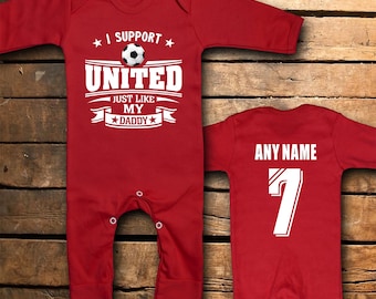 Personalised Manchester United Rompersuit – Custom Name & Number – United Fan Baby Gift – Red Devils Romper