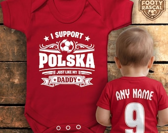Poland Polska Baby Grow – Personalised with Name & Number – Football Baby Gift