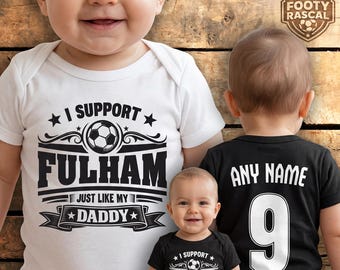 Fulham Baby Grow – Personalised with Name & Number – Football Baby Gift