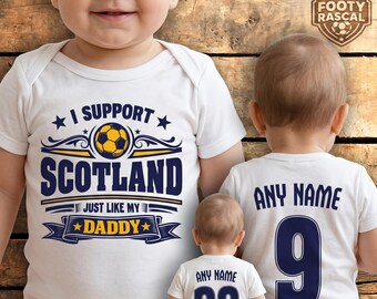 Scotland Baby Grow – Personalised with Name & Number – Football Baby Gift