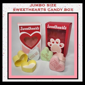 Caixa de doces Jumbo Valentine's Day Sweethearts SVG com mini caixas de doces de coração SVG/ PNG Arquivo digital para download Caixa de presente de papel artesanal, animal de estimação/ pessoas