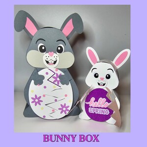 Lapin de Pâques tenant une boîte 3D Fichier de téléchargement numérique PNG et SVG - boîte cadeau de bonbons surprise bricolage lapin de Pâques. Instructions avec images