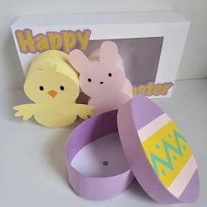 Boîte de bonbons de Pâques en téléchargement numérique SVG/PNG. Lot 3D lapin, poussin et oeuf avec instructions sur la photo. 4 boîtes dans un dossier. Boîtes cadeaux, cadeaux