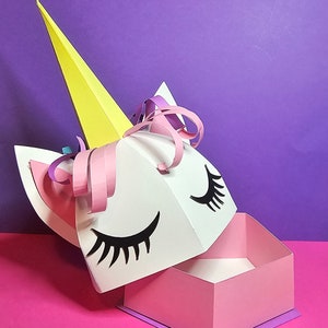 DIY Einhornkopf Geschenkbox SVG & PNG - Perfekt für Kinderpartys! Digitaler Download Datei Schneidemaschine Papier Handwerk, Anleitung w / Bilder
