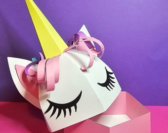DIY Unicorn Head Gift Box SVG PNG: Kids Party Paper Craft (Digital Download)