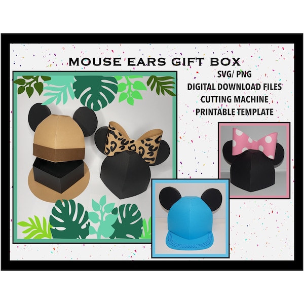 Oreilles de souris 3D, fichier à téléchargement numérique SVG/PNG. Instructions de montage avec images. Cadeau, boîte de décoration de bonbons