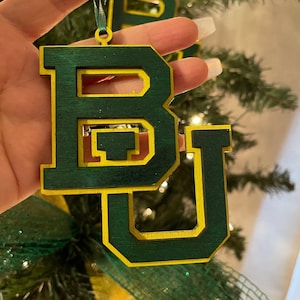 Rustic Painted Wood Baylor University Ornament