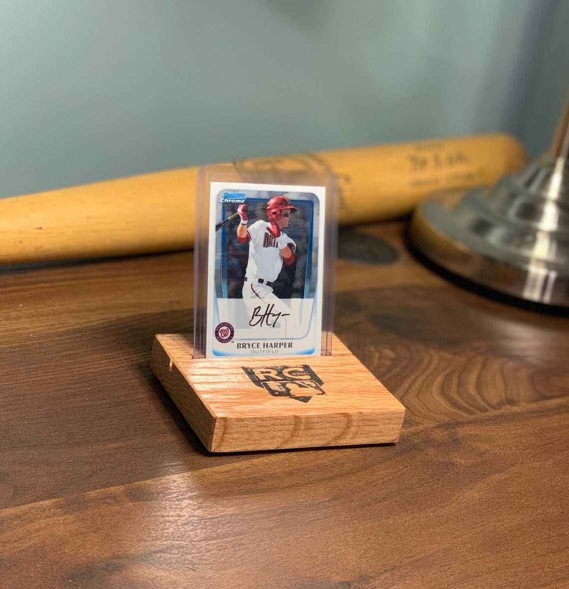 Baseball Card Display Natural Oak Wood Trading Card Holder Etsy