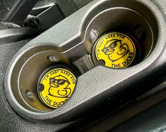 Funny Jeep Coasters for Cup Holders – “I’m Just Here for the Ducks” – Jeep Wrangler JL JK Gladiator Gift – DuckDuckJeep Car Accessories