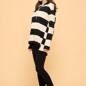 Cute simple Bold Striped Collar neck Jersey knit Long Sleeve top/Cute casual top/modern/minimalist/basic tunic top/oversize comfy top/unique image 8