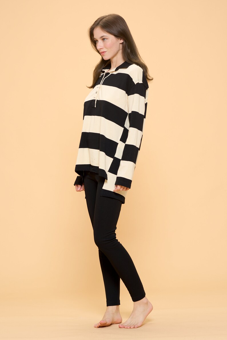 Cute simple Bold Striped Collar neck Jersey knit Long Sleeve top/Cute casual top/modern/minimalist/basic tunic top/oversize comfy top/unique image 8