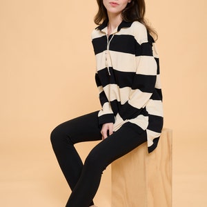 Cute simple Bold Striped Collar neck Jersey knit Long Sleeve top/Cute casual top/modern/minimalist/basic tunic top/oversize comfy top/unique image 4